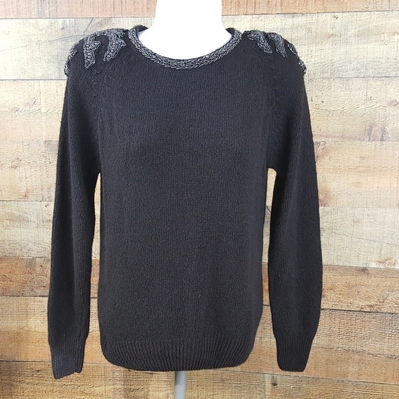 Jump In Sequin Sweater Top Women's Size L Black D89 - Picture 1 of 6